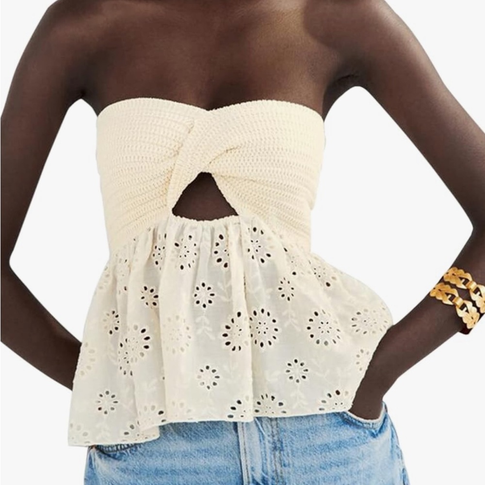 Ivory Crochet Eyelet Women's Top